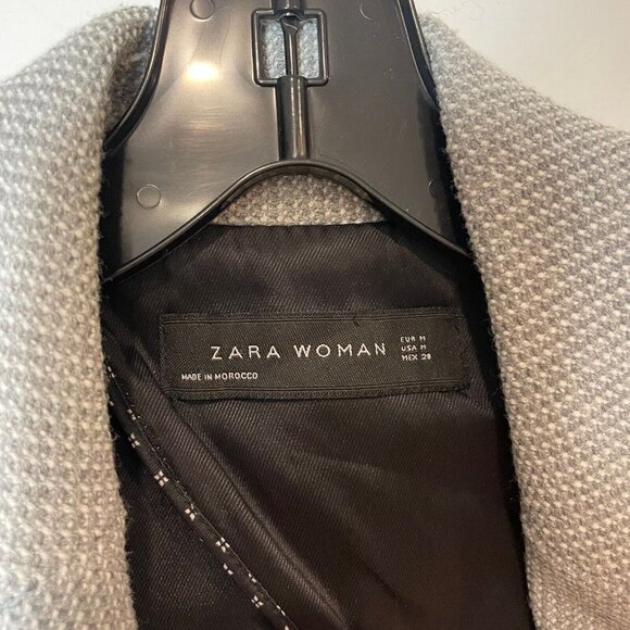 ZARA Woman One Gold Button Waffle Knit Blazer Jacket Grey M Single Breast Kate - Picture 5 of 15